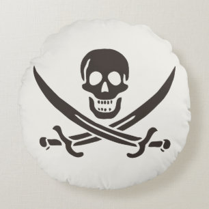 Almofada Redonda Espadas de crânio de obsidiana Bandeira pirata de