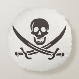 Almofada Redonda Espadas do Crânio Obsidiana Bandeira pirata de Cal