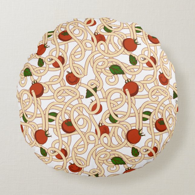 Almofada Redonda Espaguete massa comida italiana com tomate (Frente)