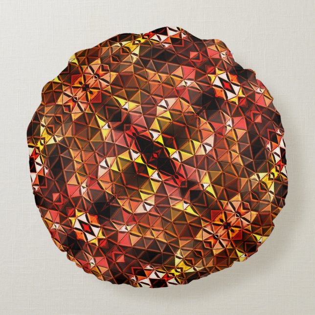 Almofada Redonda Espelhamento de triângulos vermelhos gerando forma (Verso)