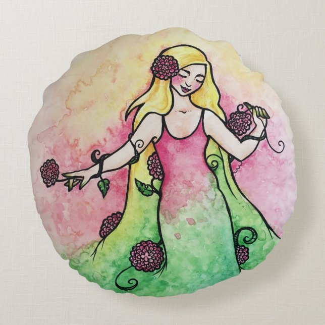 Almofada Redonda Espingarda do polegar verde (Verso)