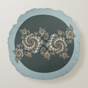 Almofada Redonda Espirais de Arte Fractal Azul-abstrato Beige