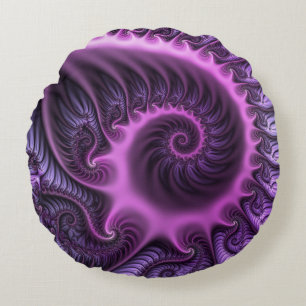 Almofada Redonda Espiral De Arte Fractal, Roxal, Rosa-Legal, vívida