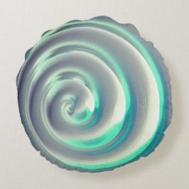 Almofada Redonda Espiral gigante prata e aquamarina sobre branco