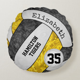 Almofada Redonda espírito de equipe de ouro negro colore voleibol