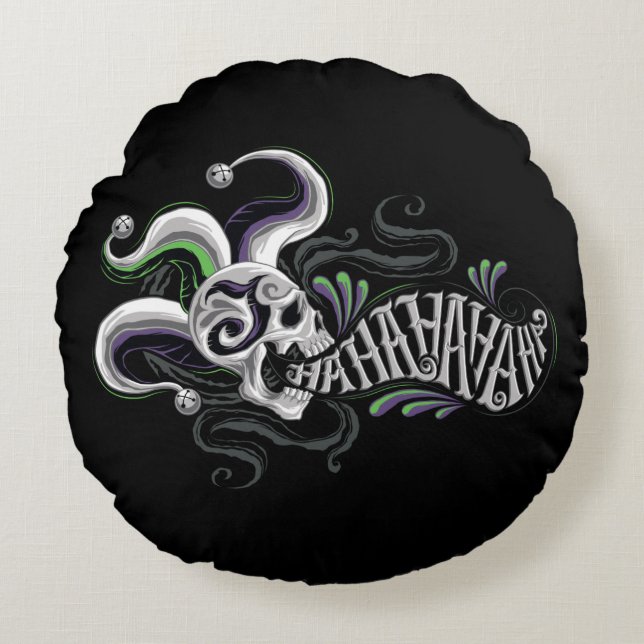 Almofada Redonda Esquadrão Suicida | Caveira-Joker - Haha (Frente)
