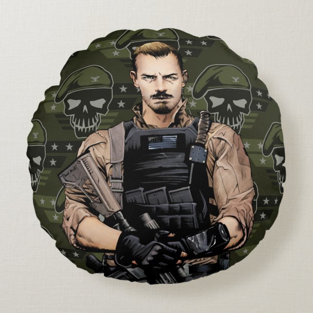 Almofada Redonda Esquadrão Suicida | Rick Flag Quic Book Art (Frente)