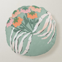 Almofada Redonda Esqueleto com Buquê de Abóbora