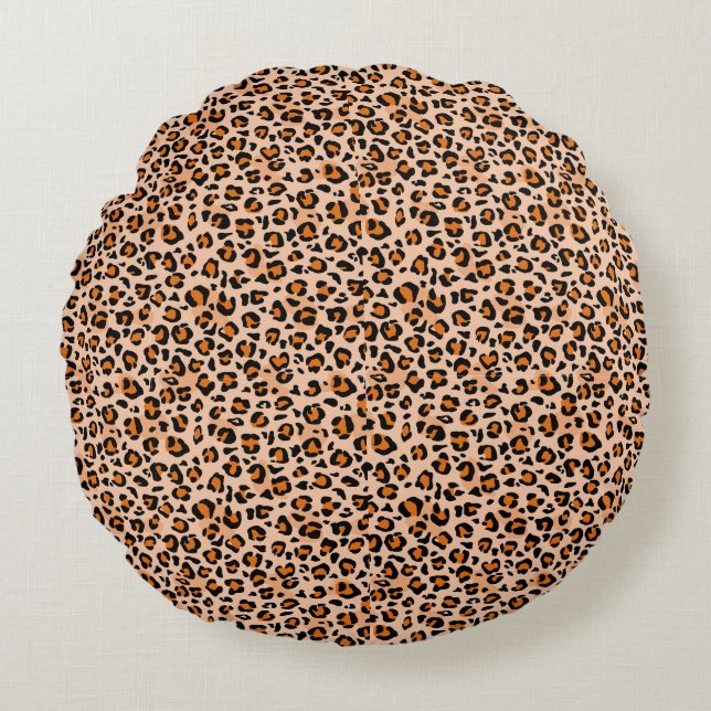Almofada Redonda Estampa de leopardo laranja e marrom (Frente)