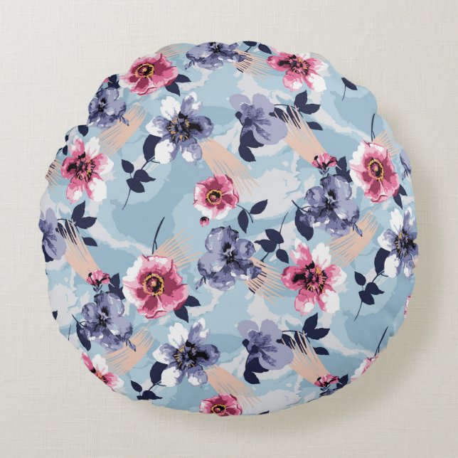 Almofada Redonda estampagem em forma de flor, design, ilustração, a (Frente)