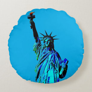 Almofada Redonda Estátua Azul da Liberdade