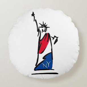 Almofada Redonda Estátua da Liberdade NY Vermelho Branco e Azul