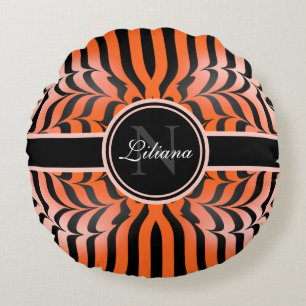 Almofada Redonda Estética Elegante Estampa de Pele de Tigre Laranja