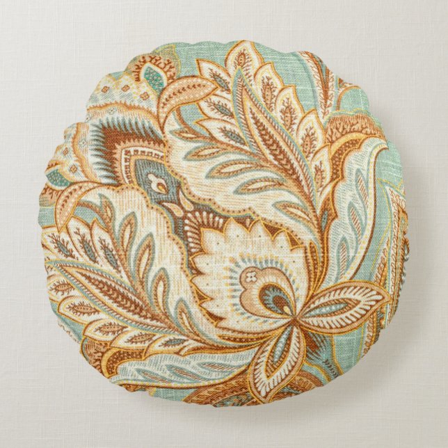 Almofada Redonda Estilo de Damasco Azul (Frente)