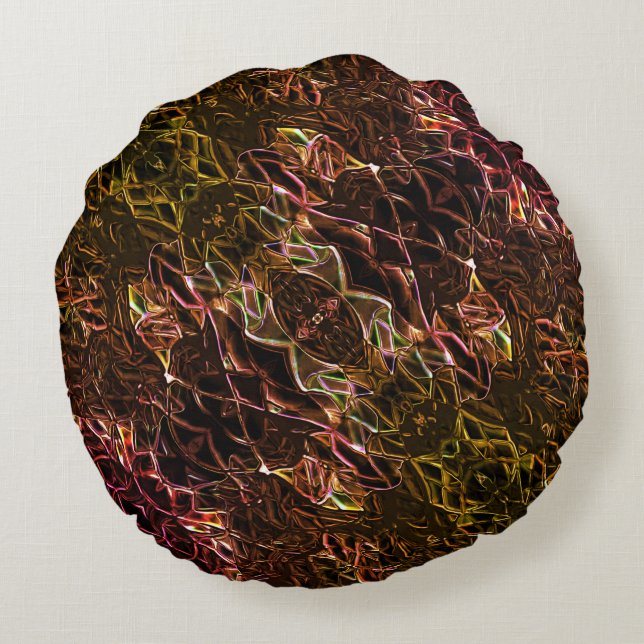 Almofada Redonda Estilo de espelhamento néon castanho claro com lin (Verso)