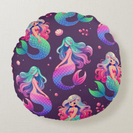 Almofada Redonda Estilo Kawaii Sereias Roxo Sem Costura