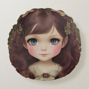 Almofada Redonda Estilo Vintage Bonito e Adorável Chibi Kawaii Raiz