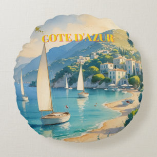 Almofada Redonda Estilo Vintage Cote D'Azur Viagem francês