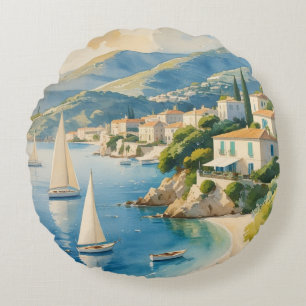 Almofada Redonda Estilo Vintage Cote D'Azur Viagem francês