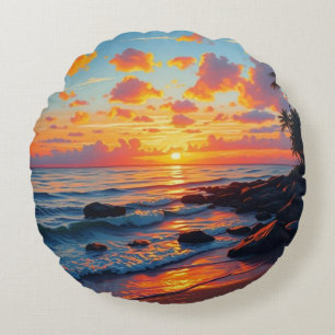 Almofada Redonda Estilo Vintage na costa Viagem Havaiana Sunset