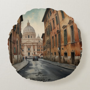 Almofada Redonda Estilo Vintage Roma Viagem Italiana Aquarela