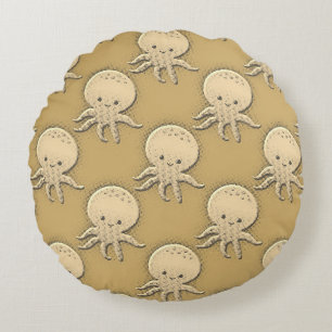Almofada Redonda Estilo Vintage Sepia Baby Octopus