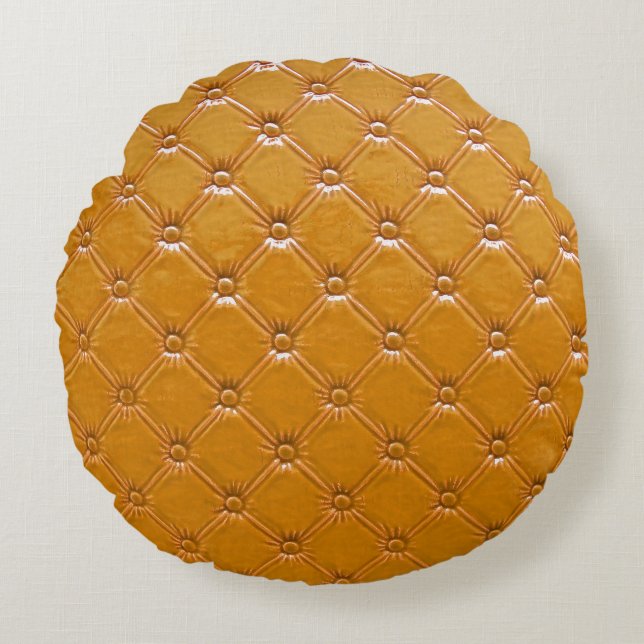 Almofada Redonda Estofo de couro genuíno: motivo decorativo. (Frente)