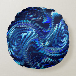 Almofada Redonda Estrela azul ondulada com traçados em ziguezague