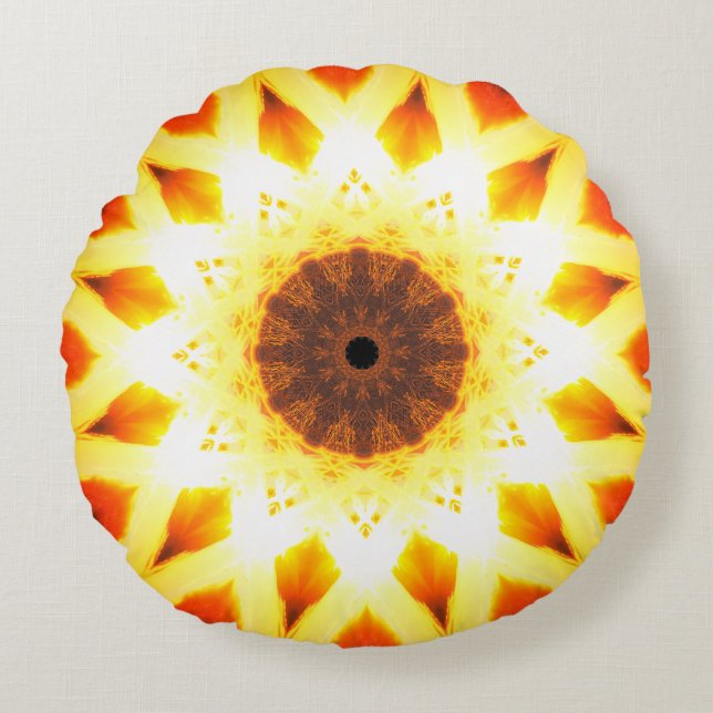 Almofada Redonda Estrelas brilhantes do Fractal do ouro | (Frente)