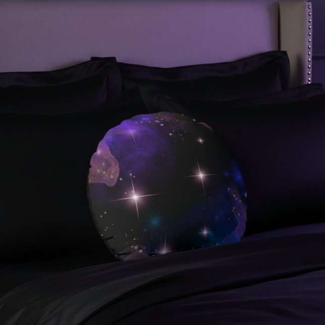 Almofada Redonda Estrelas Cósmicas Celestiais de Aquarela e Céu (Criador carregado)