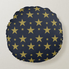 Almofada Redonda Estrelas do ouro em azul Marinho - Elegante e Eter