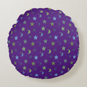 Almofada Redonda Estrelas Whimsic e Luas em Roxo  