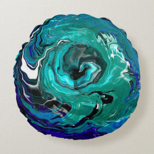 Almofada Redonda Eternidade Azul Abstrato Art