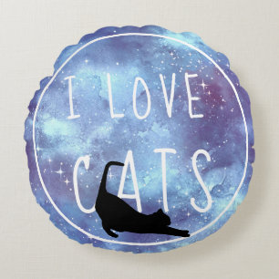 Almofada Redonda Eu Amo Gatos - Galáxia Aquática Inspirativa