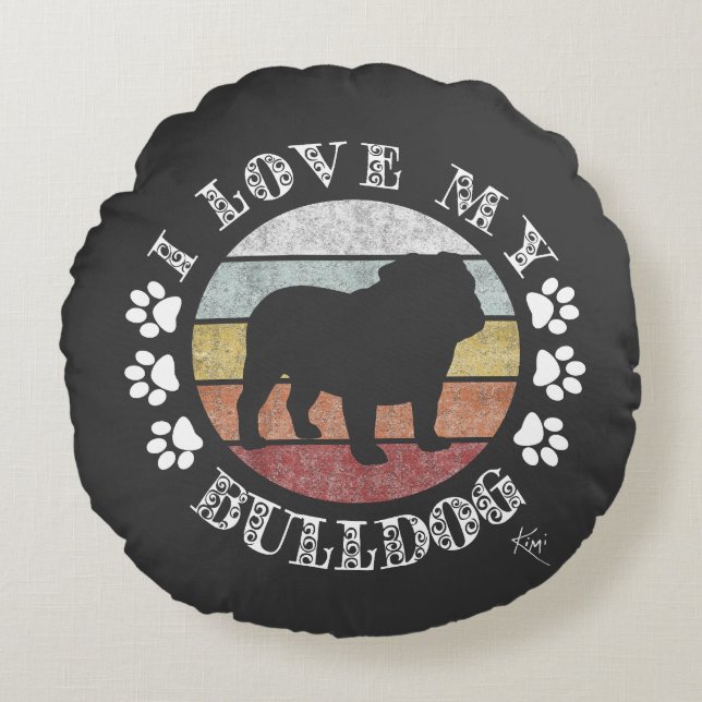 Almofada Redonda Eu Amo Meu Buldogue (Frente)