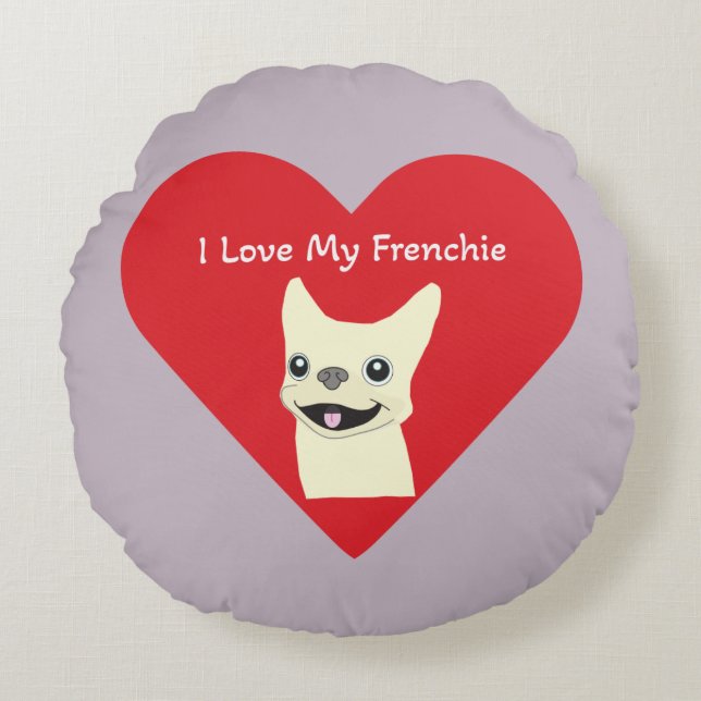 Almofada Redonda Eu amo meu Frenchie, Lavender (Frente)