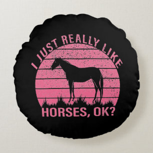 Almofada Redonda Eu gosto muito de cavalos em rosa-Rosa