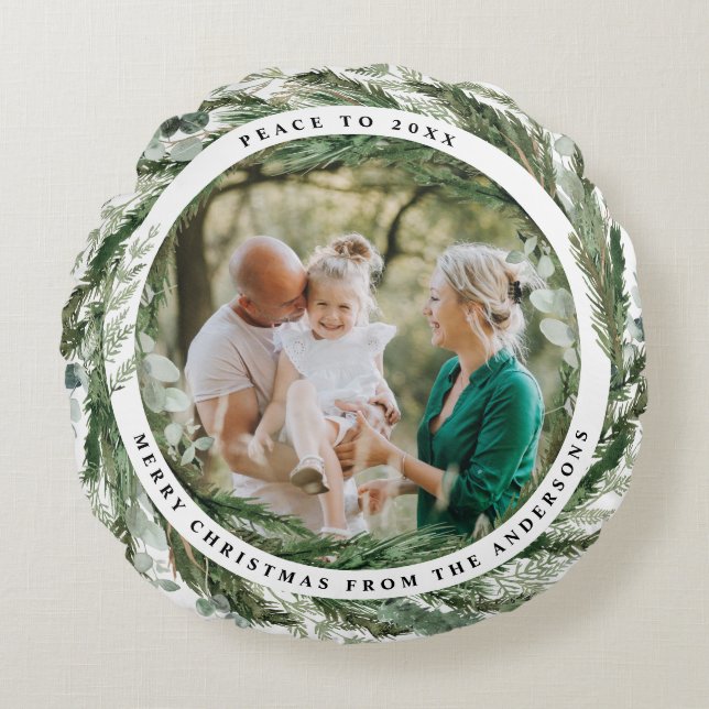 Almofada Redonda eucalipto elegante e popular da folhagem moderna (Frente)