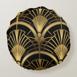 Almofada Redonda Éventails Gatsby - Noir et Or Art Déco