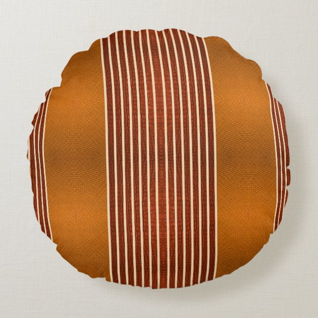 Almofada Redonda Exotic Faux Snake Leather & Linear Stripe Pumpkin  (Frente)