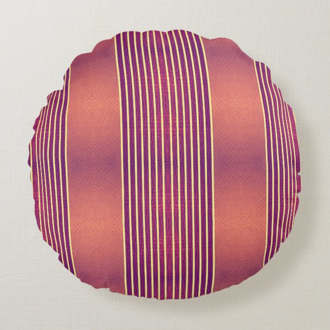 Almofada Redonda Exotic Faux Snake Leather & Linear Stripe Salmon (Frente)