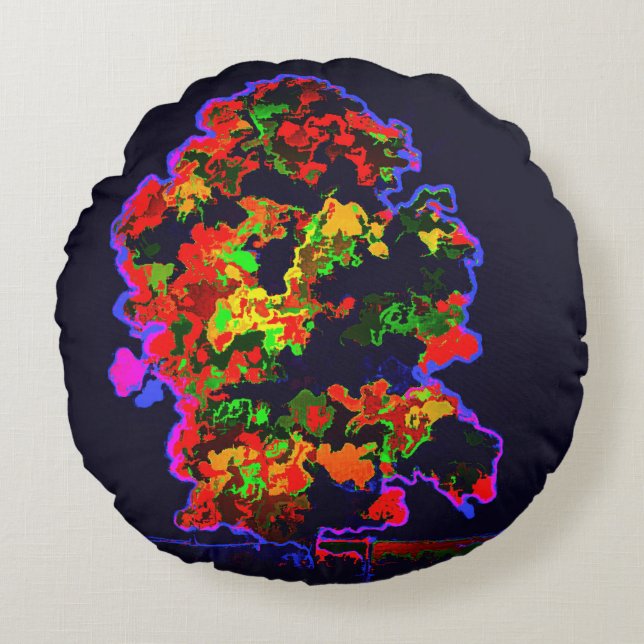Almofada Redonda Explosão de árvore neon (Frente)