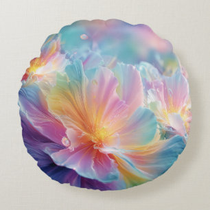 Almofada Redonda Explosão floral cósmica abstrata em pastel