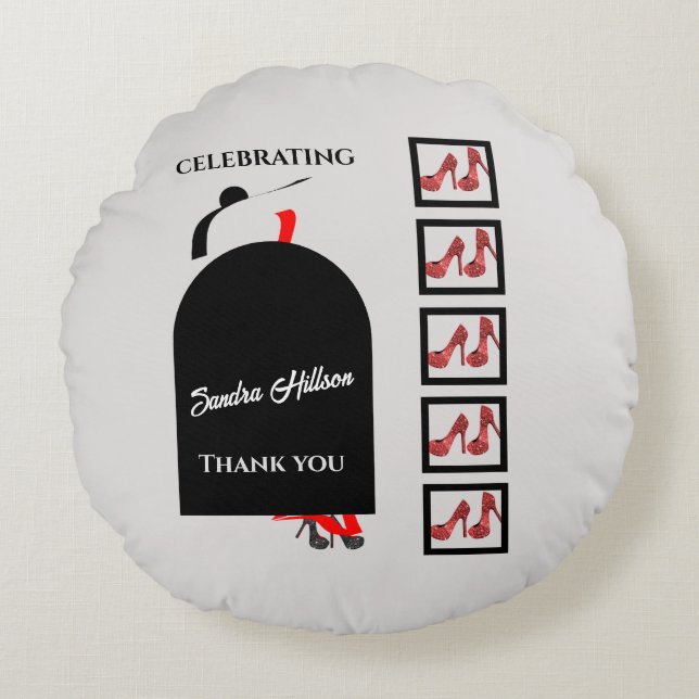Almofada Redonda Fab Silhouette Glam Calçados Vermelho Negro Aniver (Frente)