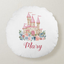 Almofada Redonda Fairytale Castle Kids Name Soft Colors Floral Cute