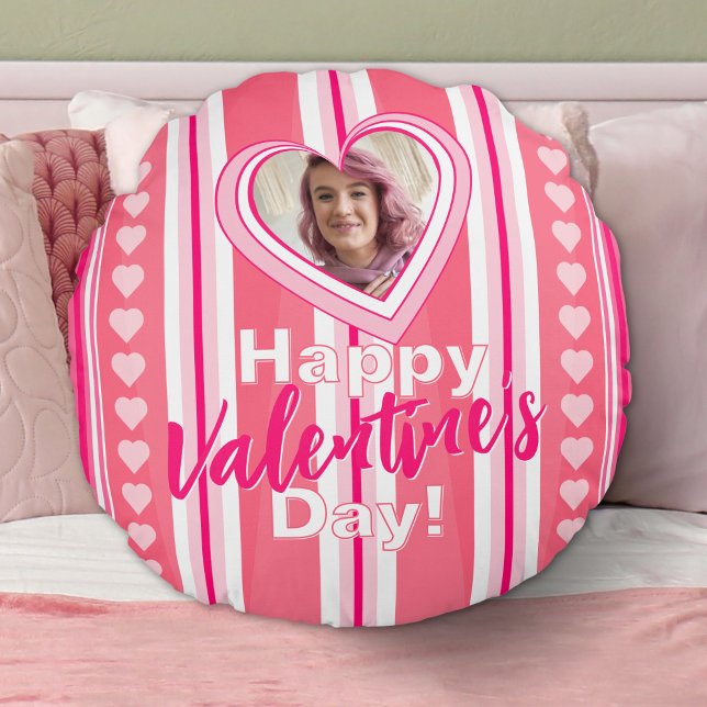 Almofada Redonda Faixas de Dia de Valentim Personalizadas (Criador carregado)