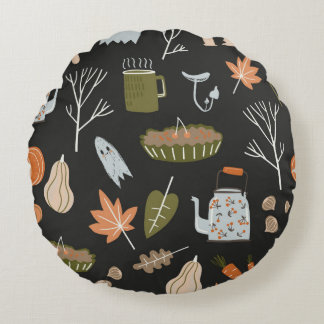 Almofada Redonda Fall seamless pattern with cozy nature elements. C