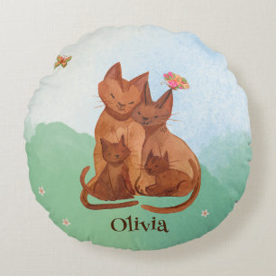 Almofada Redonda Família Adorável de Gatos
