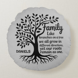 Almofada Redonda Family Tree Black & Gray Personalized