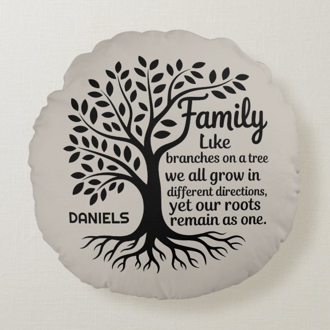 Almofada Redonda Family Tree Black & Tan Personalized (Frente)